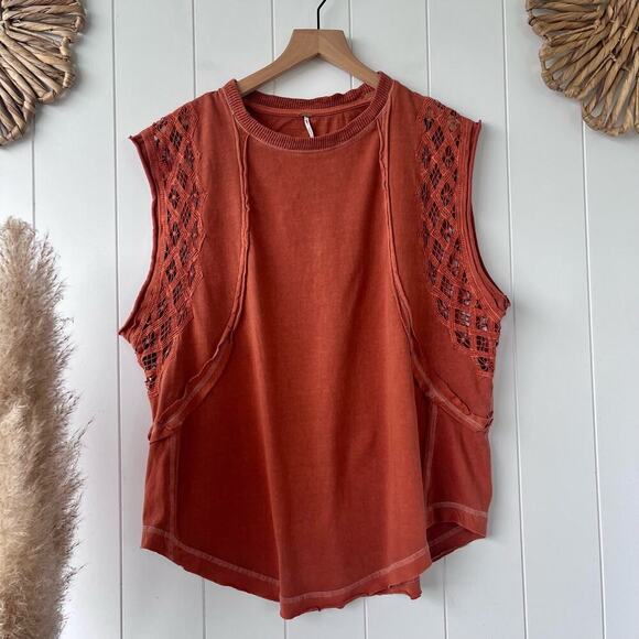 Free People top lace crochet tee cotton shirt - Picture 5 of 7